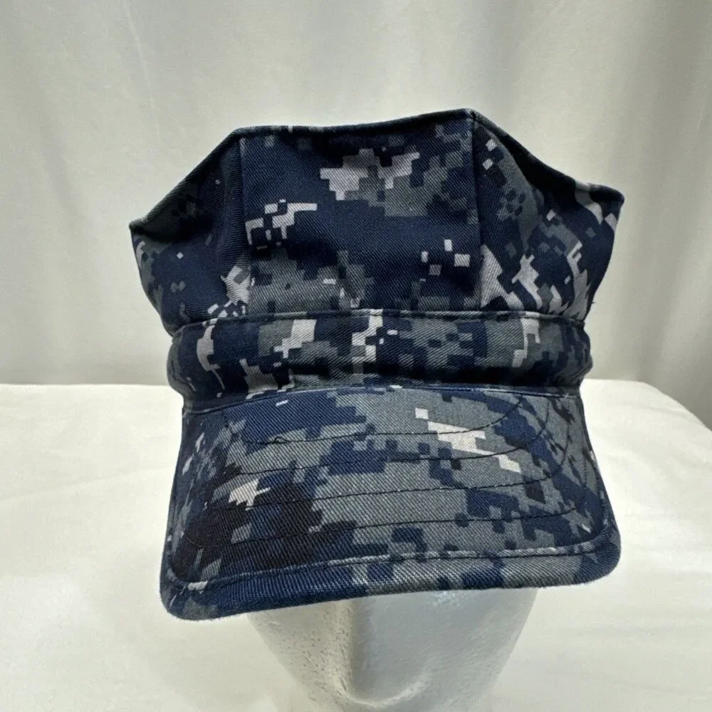 US Navy Blue Digital Camo 8 Point Working Utility Hat Cap Size 7 1/4 Military